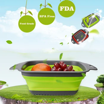 Silikone Foldbar Kurv Silikone Sammenklappelig Salatslynge for Frugt, Grøntsager Vask Beholderen Køkken Organizer