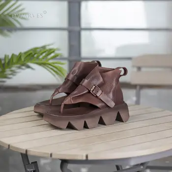 Håndlavet Retro Læder Platform Sandaler Med Spænde Remmen Damer Sommer Sko