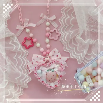 Sweet Lolita Harajuku kawaii halskæde slik tilbehør gennemsigtig elsker jordbær halskæde vedhæng