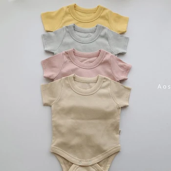 2020 Ny koreansk Japan Style Bomuld kortærmet Romper Sommer Et Stykke Toddler Baby Drenge Pige Romper Nyfødte Baby Jumpsuit