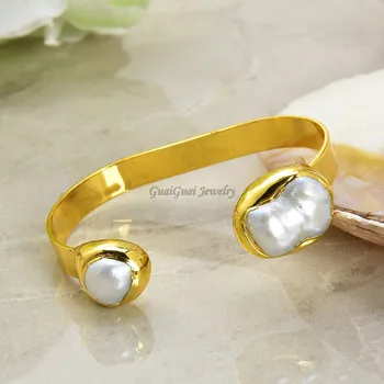 GG Smykker 15x21MM Hvid Keshi Golden Pearl Forgyldt armbånd Armbånd