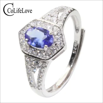 CoLife Tanzanit Smykker Mode Ring for et Engagement 0.5 ct Naturlige Tanzanit Sølv Ring for Kvinde 925 Sølv Tanzanit Smykker