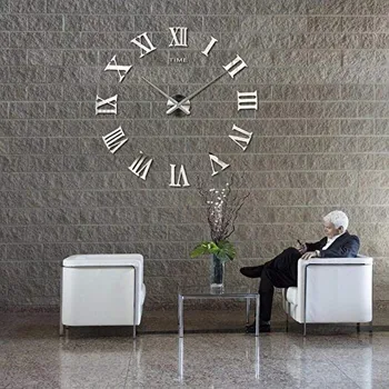Moderne DIY Nummer vægur 3D Spejl Overflade Mærkat Home Decor Kunst Gigantiske Wall Clock Ur Med Romertal Store Ur