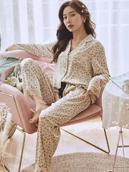 Kvinder Leopard Print Silke Satin Pyjamas Sæt Med Lange Ærmer Nattøj Pijama Mujer Suit Female Sove To Delt Sæt Loungewear Plus