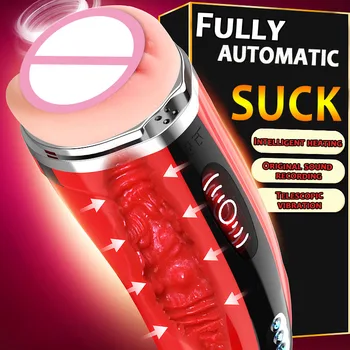 Fuldautomatisk sutte teleskopisk varme med sugekop mandlige masturbator cup virkelige stemme håndfri skeden erotic toy penis massage.