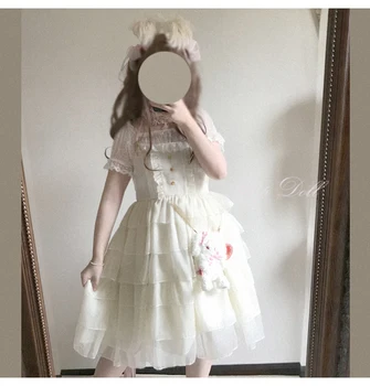 Kage Chiffon kjole Stjernede Rem Lace Dress sløjfeknude høj talje victoriansk kjole kawaii pige gothic lolita jsk loli cosplay sød