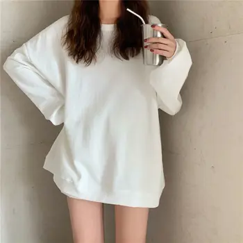 Harajuku Oversize langærmet T-shirt Kvinder Vinteren 2020 Retro Varm Grundlæggende Long Tee Shirt Schoolgirl 90'erne Stil Tøj