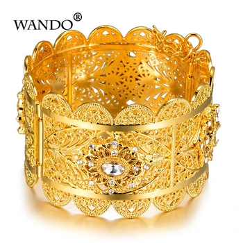 WANDO kan åbne Armbånd Vintage Guld Farve Relievo Rose Øreringe Indien bryllupsgave Smykker Armbånd wb157