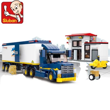 Sluban City-Serien Truck Station, Bus Racing Bil Byggesten Dobbelt Van Fragt Samle Mursten Technic Store Køretøj Boy Toy