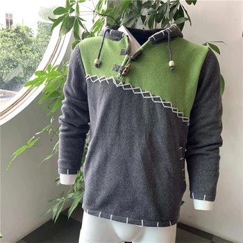 Strikket Sweater Mænd Pullover Hoodie Jumper Streetwear Beskåret Falde 2020 Trendy Splejset Plus Size Syning Hooded Sweatshirt