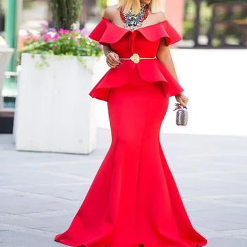 2021 Kvinder Sexet Off Skulder Blomst Bodycon Kjoler Kvindelige Solid Farve Elegante Maxi Kjole Sydafrika Evening Party Dress