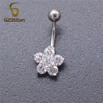 G23titan Sommeren Kvinder Tilbehør G23 Titanium Krystal Blomst Mave Ringe Piercing Smykker til Kvinder 14G Titanium Barball