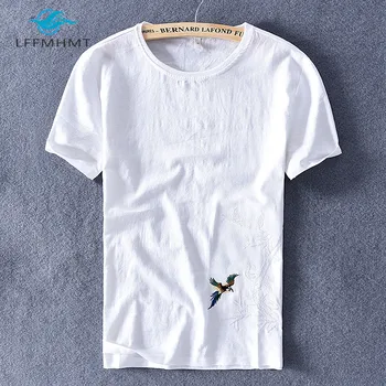 Mænd er Sommerens Mode Brand Kina Stil Fugl Broderi Bomuld O-hals kortærmet T-shirt Mandlige Casual Tee t-shirts Klud