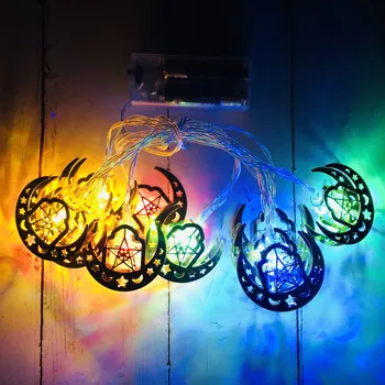 10 LED-Stjernede Månen Lyser Eid Mubarak Indretning Fe Lys Streng til Ramadan Kareem Muslimske Islamiske Festival Party Dekorationer