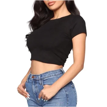 2020 hot salg rund hals udskrivning slim fit beskåret engros kvinder plain t-shirt