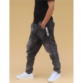 Sne Vask Patchwork Harem Jeans Mænd Casual Streetwear Lave Skridtet Hip Hop Baggy Denim Bukser Som Er Elastiske Sorte Bukser Mand Tøj
