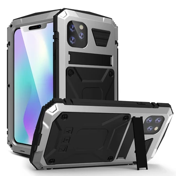 Full Body Tunge Dropproof Phone Case For iPhone XS Antal XR Støvtæt, Stødsikker Støtteben Hærdet glas, Metal Cover