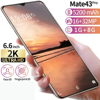 Mate43 Pro Android Moblie Telefon RAM 1 ROM 8GB Står Ulåst Smartphones 6.6-tommer 2 SIM-Kort til Mobiltelefon