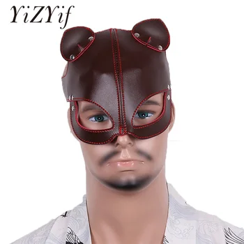 YiZYiF Fox Maske Halv Øjne ansigtsmaske Fox hoved Kat hood Masker Cosplay Kostumer Tilbehør Sexet Fetish PU Læder Øje Dække Masker
