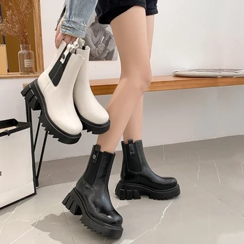 Chelsea Støvler Kvindelige 2021 Kvinder Sko Fashion Vinter Plys Platform Støvler Damer Strække Ankel Støvler Gothic Sko, Støvletter Kvinde