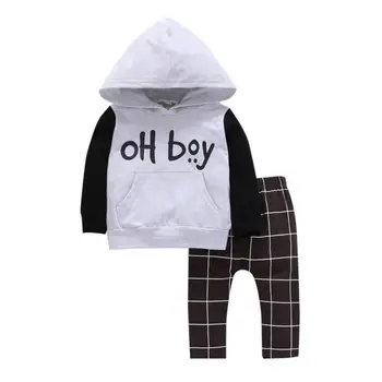 NYE Ankomst lille Barn Spædbarn Baby Boy Tøj Indstille Mode Hooded Tops+Bukser Tøj baby sæt cool stilfuld August 9