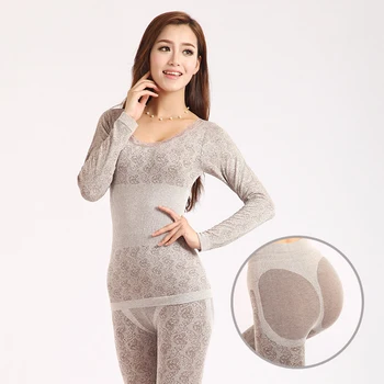 Kvinder Vinteren Termisk Undertøj Høj Elasticitet O-Hals Top Long Johns Pyjamas Sæt Solid farve perfekt til at bære under din skjorte
