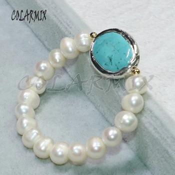 5 stykker freshwater pearl armbånd beaded smykker med blå sten engros smykker håndlavede armbånd til kvinder 9104
