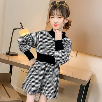 Kjoler til Teenage-Piger af Høj Kvalitet til Børn Plaid Tøj koreanske Foråret Efteråret Søde Prinsesse Askepot Jul Kjole