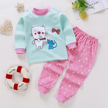 2020 Bomuld Baby Piger Drenge Pyjamas Sæt Holde Varmen Børns Tøj Tegnefilm Børnene Nattøj med Lange Ærmer Tops+Bukser 2stk