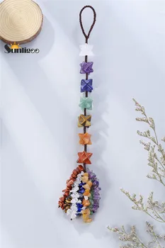 Sunligoo Nye Merkaba 7 Chakra Tumlede Gemstone Kvast Spirituel Meditation Hængende Vindue Feng Shui Ornament Bilen Hjem Wall Decor