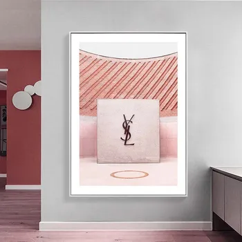 Pink Mode Arkitektur Makeup Væg Kunst Plakat Abstrakte Geometriske Linje Lærred Maleri Skandinavisk Stil Pige Værelse Home Decor