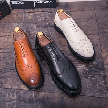 Platform læder mænd sko italienske formel kjole mandlige fodtøj luksus mærke bryllup sko mænd classic brogue oxford sko til mænd