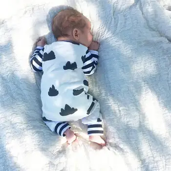 Baby Sparkedragt Langærmet Baby Drenge Tøj Nyfødte Tøj Cloud Striber Print Afslappet Baby Piger Tøj Spædbarn Passer Med Hatte