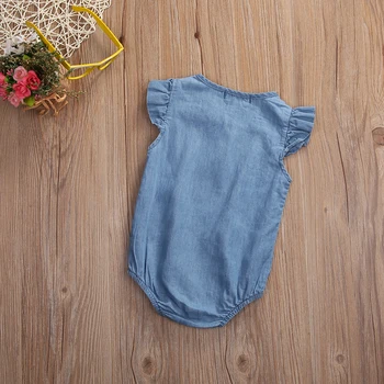 Sommer piger, flæser jeans romper 2017 Nyfødte Spædbarn Baby Piger Sparkedragt uden ærmer Buksedragt Tøj, Udstyr Sunsuit Toppe