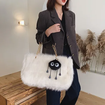 Vinteren Håndtaske Design-Kvinder ' s Plys Skulder Tasker Bløde Pels Hobo Handbag Kvinder med Stor Kapacitet Pung Dame Sac