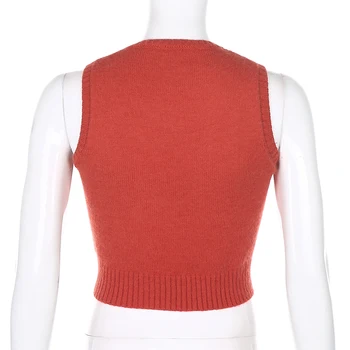 2020 Strikket Plaid Tank Top Kvindelige Sweater Vest England Preppy Style Short Søde Tøj V Hals Casual 90'erne Rød Blå Streetwear