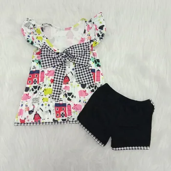 Fashion sommer søde dyr tøj til baby piger i høj kvalitet pik svin hjorte mønster top+sorte shorts 2 stk sæt