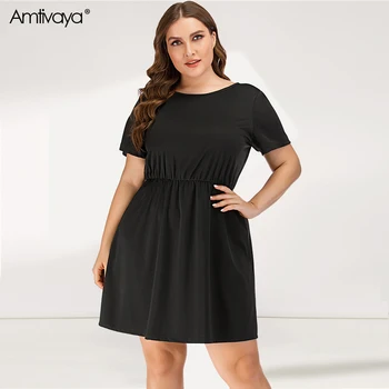Amtivaya Plus Size Big Black Dress Tilbage Leopard Sløjfeknude Blonder Tøjet 2020 Sommeren Afslappet Tøj til Kvinder