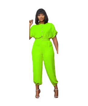 Fashion StreetWear Kvinder Gul Rød Fluorescerende Grøn Buksedragt Korte Ærmer Bælte Siamesiske Bukser Elegante Fritid Casual Tøj