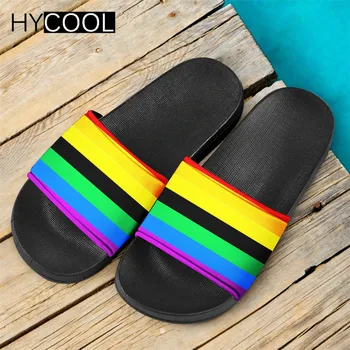 HYCOOL Unisex Mode Sommeren Tøfler Rainbow Gay Pride Flag Udskrivning Hjem Udendørs Slide Sandaler, Badetøj Kvinder Mænd Flip Flops