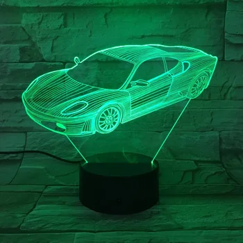 Cool Mand sportsvogn 3D-Lampe Nat Lys LED Pære Flerfarvet Flash Illusion Humør Fødselsdag Julegaver Til Børn Hjem Deocr