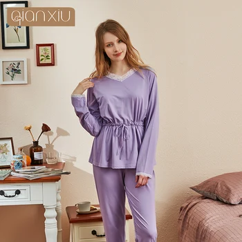 Efteråret nye V-hals Lace Sexet langærmet Pyjamas, der passer til kvinder