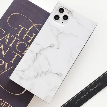 Simple Square, Marble Tekstur Case Til iPhone 12 11 pro max 12 mini X XS ANTAL XR 7 8 Plus Granit Sten Bløde IMD Dække Caqa Fundas