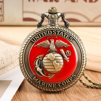 Vintage Forenede Stat Marine Corps Tema Quartz Lommeur Mode Red Souvenir Vedhæng Kæde Militære Se Top Gaver