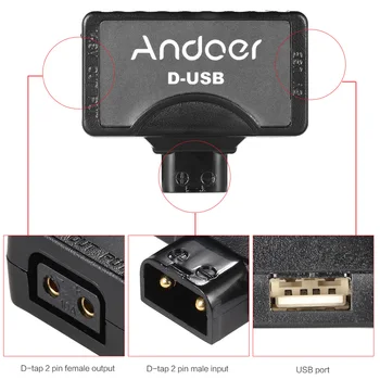 Andoer D-Tap til 5V USB-Adapter Stik til V-Mount Videokamera Kamera Batteri til BMCC Smartphone Skærm