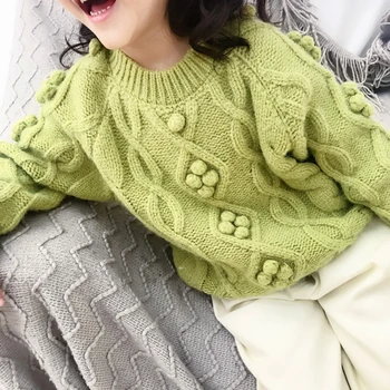 Pom Pom Kids Tøj Foråret Baby Sweater Strikket Hætteklædte Drenge Piger Toddler Solid Sweater Håndlavet Baby-Pullover, Cardigan Tøj