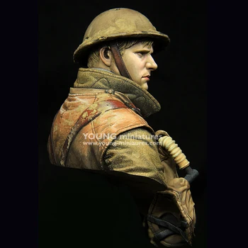 1/10 Britiske LEWIS Gunner WWI, Harpiks Model Bust GK, militær tema, Usamlet og umalet kit