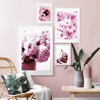 Skandinavisk Stil Planter, Plakater Og Print-Pink blomster Dekorative Billede Moderne Kunst på væggene Malerier til stuen i Hjemmet Indretning