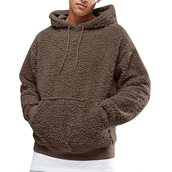 Mænd, Efterår, Vinter Farve Tyk Blød Plys Faux Sweatshirt Fleece Pullover Hoodie Outwear