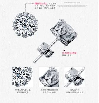 OMHXZJ Engros Mode smykker Crown naturlig krystal AAA zircon 925 Sterling Sølv Stud Øreringe YS29